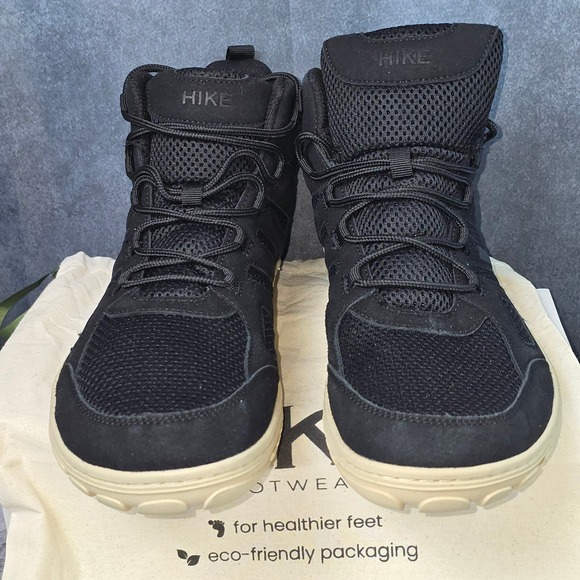 NWT Hike Footwear Canyon Trail Jet Black Barefoot Hiking Boots Mens 11 EU 44 - Picture 2 of 8